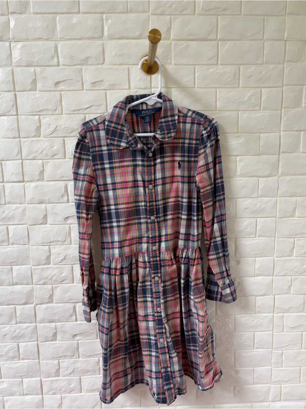 Polo by Ralph Lauren Pink & Navy Plaid Shirt Dress